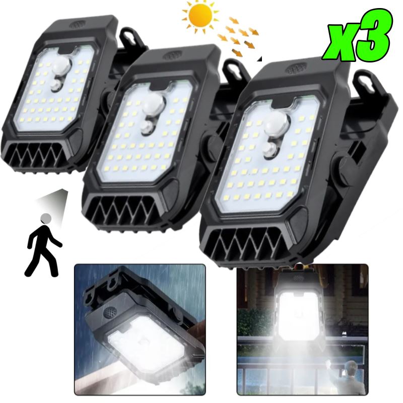 Kit 3 Foco Solar Clip Lámpara Gancho Portatil Led Luz Sensor Movimiento